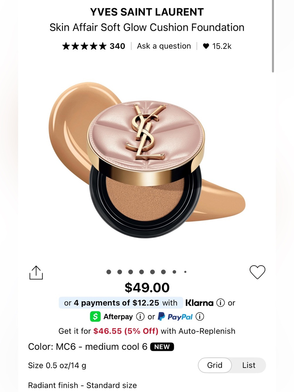 YSL Yves Saint Laurent Soft Glow Cushion Foundation - Color: MC6 - medium cool 6